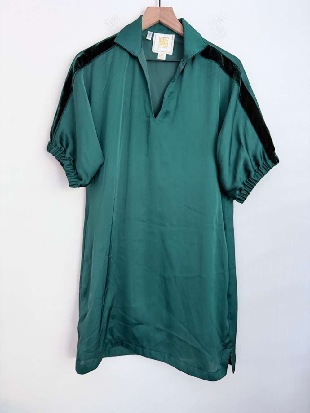 Emily MCCarthy Dark Green Polo-Style Dress velvet XS